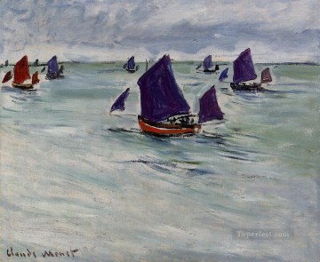 Dockscape Painting - Fishing Boats off Pourville Claude Monet